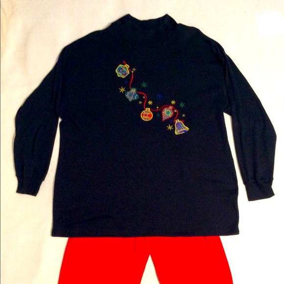 Karen Scott II Tops - Christmas black Tee shirt w/ embellishments